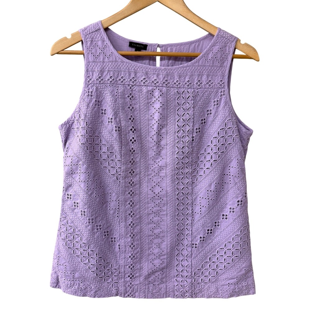 Talbots Womens Lavender Purple Cotton Eyelet Overlay Sleeveless Shell Top Size 4